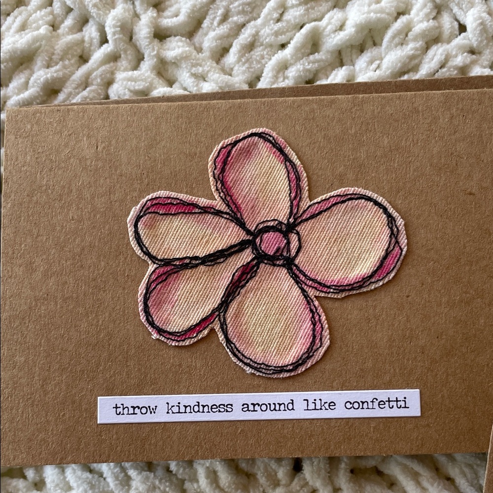 Handmade Greeting Cards Set of Two Whimsical Embroidered Flower on Cardstock - Picture 3 of 4